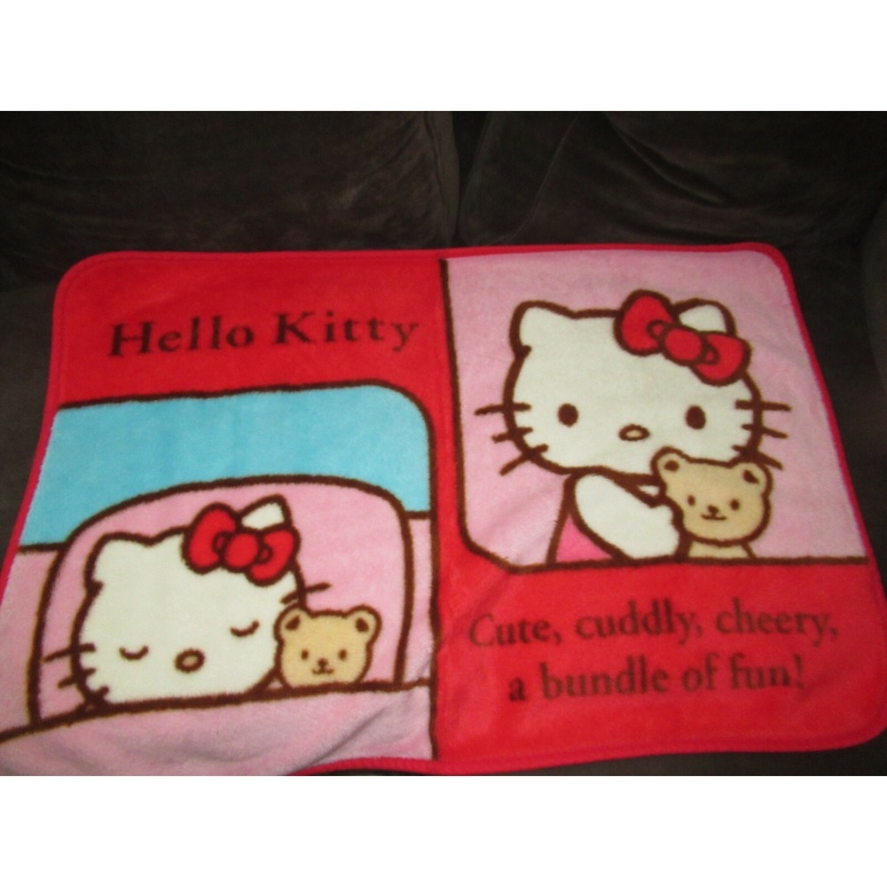 Hello Kitty Plush Baby Toddler Blanket red pink Cute Cuddly Cheery Bundle of Fun